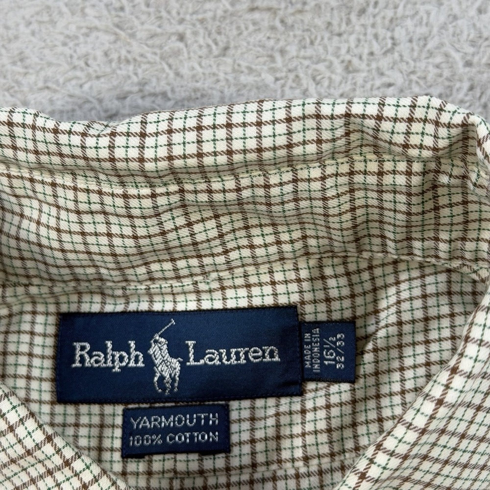 Polo Ralph Lauren Shirt Men XL 16.5 Beige Check Long Sleeve Button Pony Yarmouth - Picture 3 of 7